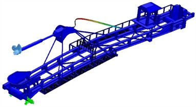 The first 10 natural frequencies of the existing landing boom model and a new pair of lamellas introduced, the cabin mounted in the boom axis moved towards the overflow