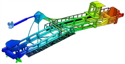The first 10 natural frequencies of the existing landing boom model and a new pair of lamellas introduced, the cabin mounted in the boom axis moved towards the overflow