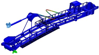 The first 10 natural frequencies of the existing landing boom model and a new pair of lamellas introduced, the cabin mounted in the boom axis moved towards the overflow