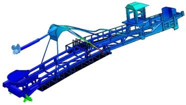 The first 10 natural frequencies of the existing landing boom model and a new pair of lamellas introduced, the cabin mounted in the boom axis moved towards the overflow