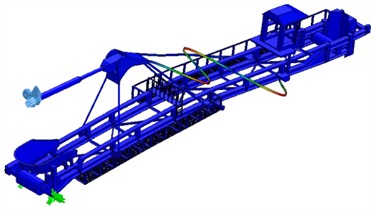 The first 10 natural frequencies of the existing landing boom model and a new pair of lamellas introduced, the cabin mounted in the boom axis moved towards the overflow