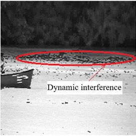 Schematic diagram of the results of suppressing dynamic background: a) original image, b) result of suppressing dynamic background
