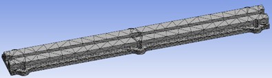 FE procedures in ANSYS workbench: a) configuration model, b) loading, c) meshing