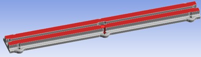 FE procedures in ANSYS workbench: a) configuration model, b) loading, c) meshing