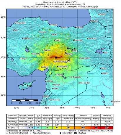 Macroseismic intensity map of two earthquakes in Türkiye [1]
