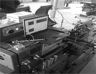 Monitor procedures: a) sensor fusion, b) data logger, c) tool holder, workpiece, accelerometer, digital microscope, d) data acquisition, e) electrical equipment, 80I-600 AC, f) Sandvik type B210