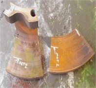 BD: a) damaged BD, quantometry position, cutting cross-section, b) cracked area, Opened crack surface, c) macrography and hardness tests sample, d) tensile test, 1 – test Zones, e) worked BD, sample test, f) metallography, test zones
