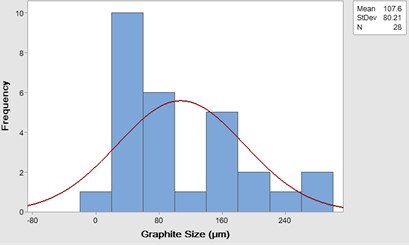 Size distribution of surface graphite on center and surface of FD