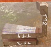 BD: a) damaged BD, quantometry position, cutting cross-section, b) cracked area, Opened crack surface, c) macrography and hardness tests sample, d) tensile test, 1 – test Zones, e) worked BD, sample test, f) metallography, test zones
