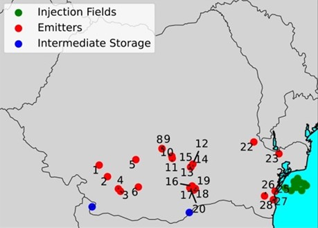 Romanian cluster-injection fields, emitters, intermediate storage