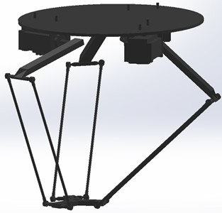 Schematic half-side of Delta robot, a) 3D model, b) vectorizing end effector