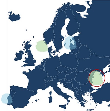 Map of CTS scenarios. Black Sea scenario location is figured with a red circle