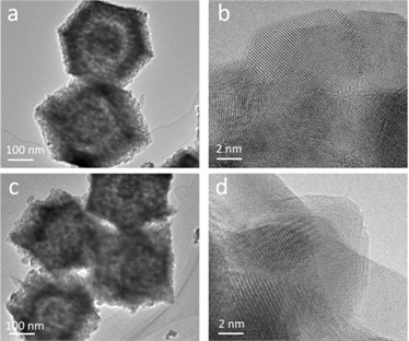 TEM images: a), b) ZnO, c), d) Cu-ZnO