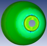 Solid mechanics, a) strain percentage of the forming operation, b) Specimen’s thickness,  c) maximum principal strain, d) minimum principal strain