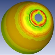 Solid mechanics, a) strain percentage of the forming operation, b) Specimen’s thickness,  c) maximum principal strain, d) minimum principal strain