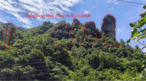 Dangerous rock mass group on the hillside