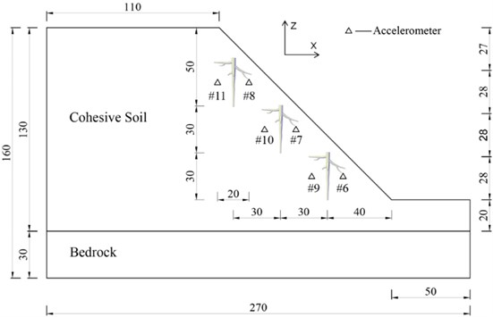 Layout of accelerometer measuring points (Unit: cm)