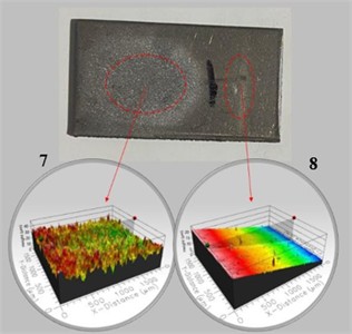Specimen wear and non-wear zone surface topography images