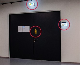 Information about laser systems in use and signals  for “laser on” outside the LCA [photos taken at ifw Jena, August 2024]
