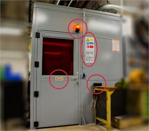 Information about laser systems in use and signals  for “laser on” outside the LCA [photos taken at ifw Jena, August 2024]