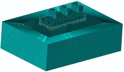 Integrated finite element model of the track structure, building structure, and surrounding soil layer