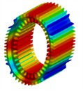 Main modal shapes and corresponding frequencies of the stator with housing