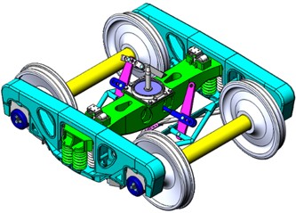 Heavy-haul freight vehicles dynamic model: a) three-dimensional freight bogie model; b) vehicle dynamic model of heavy-haul freight vehicle