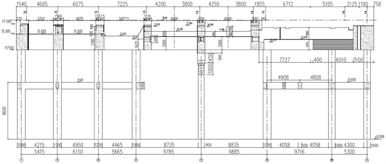 Sectional drawing of the steam turbine foundation