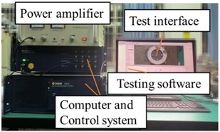 The test setup for the vibration characteristics: a) test system; b) laser vibration measurement position, stator position and laser head