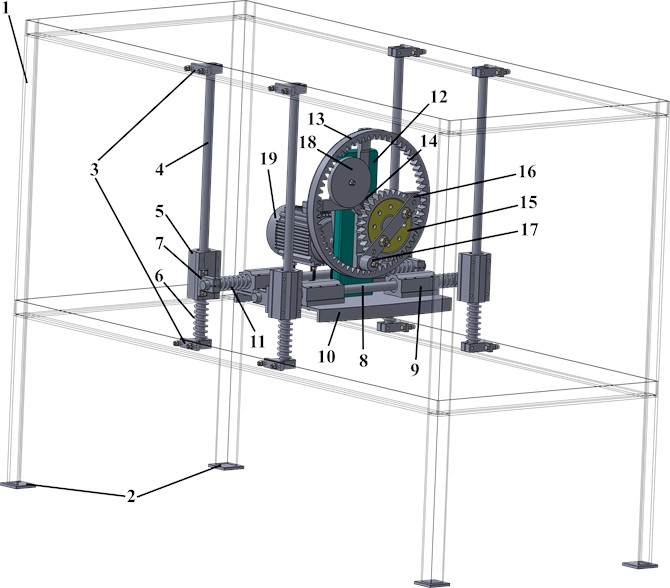 General design of the studied oscillatory system with a planetary-type vibration exciter