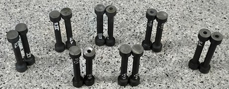 Samples made of 60Si2CrV steel: a) product drawing, b) 3D model of the sample; c) prepared galtels in the amount of 14 pieces