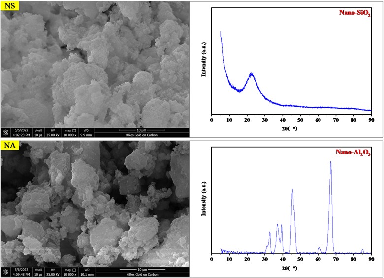 SEM micrographs and XRD patterns of NS and NA