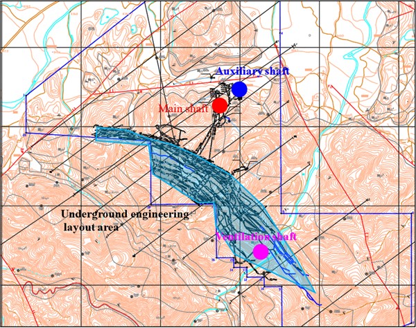 Underground ore body mining and shafts location