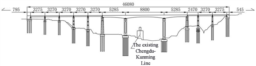 Schematic diagram of the main beam part of the rotating structure (unit: m)