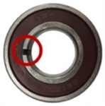 Bearing by crack size: a) inner race 0.3 mm, b) inner race 1.0 mm, c) inner race 3.0 mm, d) outer race 0.3 mm, e) outer race 1.0 mm, and f) outer race 3.0 mm