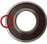 Bearing by crack size: a) inner race 0.3 mm, b) inner race 1.0 mm, c) inner race 3.0 mm, d) outer race 0.3 mm, e) outer race 1.0 mm, and f) outer race 3.0 mm