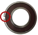 Bearing by crack size: a) inner race 0.3 mm, b) inner race 1.0 mm, c) inner race 3.0 mm, d) outer race 0.3 mm, e) outer race 1.0 mm, and f) outer race 3.0 mm