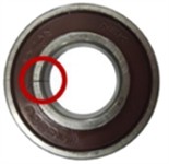 Bearing by crack size: a) inner race 0.3 mm, b) inner race 1.0 mm, c) inner race 3.0 mm, d) outer race 0.3 mm, e) outer race 1.0 mm, and f) outer race 3.0 mm