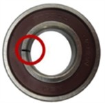 Bearing by crack size: a) inner race 0.3 mm, b) inner race 1.0 mm, c) inner race 3.0 mm, d) outer race 0.3 mm, e) outer race 1.0 mm, and f) outer race 3.0 mm