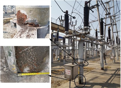 Zhenyang 220kV substation’s corroded steel columns