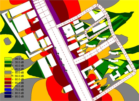Map of the noise results of the Huangsha Avenue – Inner Ring Road Elevated Bridge