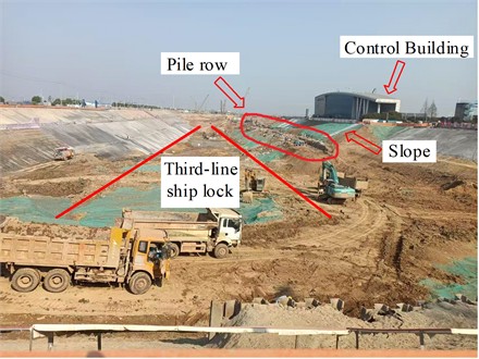The layout of pile-anchor support section for the third-line ship lock. Photo taken by Yuchen Liu at the Caijiazhou project site in Wangcheng District, Changsha City, Hunan Province on January 2024
