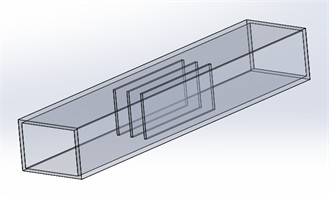 Ventilation duct model with three short fins. This design investigates the relationship between fin number and thermal performance in shorter geometries