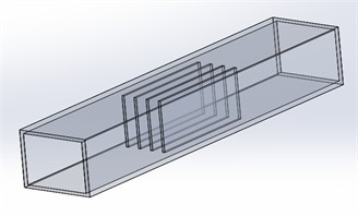 Ventilation duct model with four short fins. The airflow and heat dissipation trends are compared with other short-fin configurations