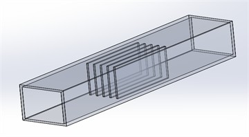 Ventilation duct model with five short fins. This case represents  the maximum short-fin density and is used to evaluate cumulative heat transfer effects