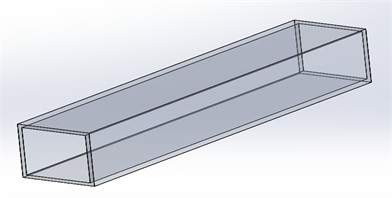 Ventilation duct model without fins, representing the reference configuration. This case is used to evaluate the baseline cooling performance in the absence of extended surfaces