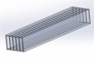 Ventilation duct model with four long fins.  The placement of multiple fins demonstrates how extended surfaces enhance heat transfer  by increasing the contact area
