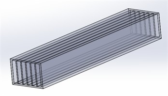 Ventilation duct model with five long fins. This configuration provides the maximum fin density for long fins and allows comparison  with fewer fin structures