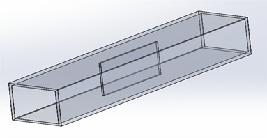 Ventilation duct model with one short fin. The effect of shorter fins on heat transfer performance is assessed in contrast to long fin structures