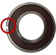 Bearing by crack size: a) inner race 0.3 mm, b) inner race 1.0 mm, c) inner race 3.0 mm,  d) outer race 0.3 mm, e) outer race 1.0 mm, f) outer race 3.0 mm